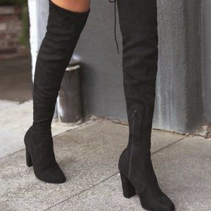 Lulu’s So Much Yes Black Suede Over the Knee Boots